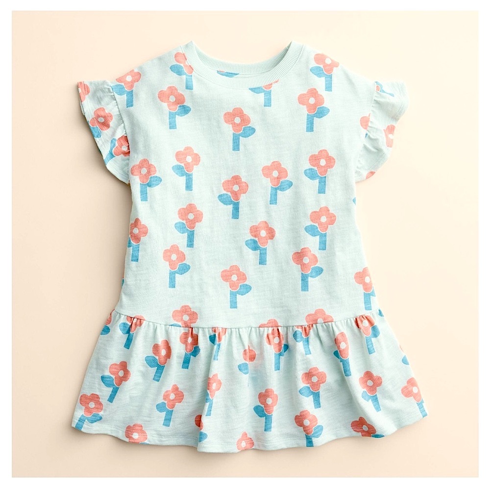 Little Co. by Lauren Conrad Organic Boxy Tee Dress Blue Floral T Shirt Dress